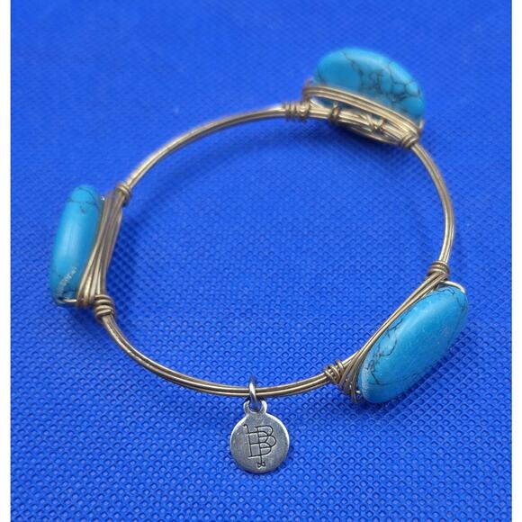 Bourbon and Bowties Turquoise Copper Wire Bangle Bracelet 2.5" Diameter - Picture 1 of 7